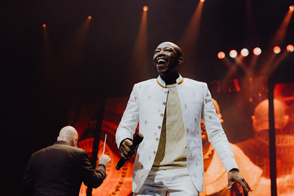 Man performs at concert.