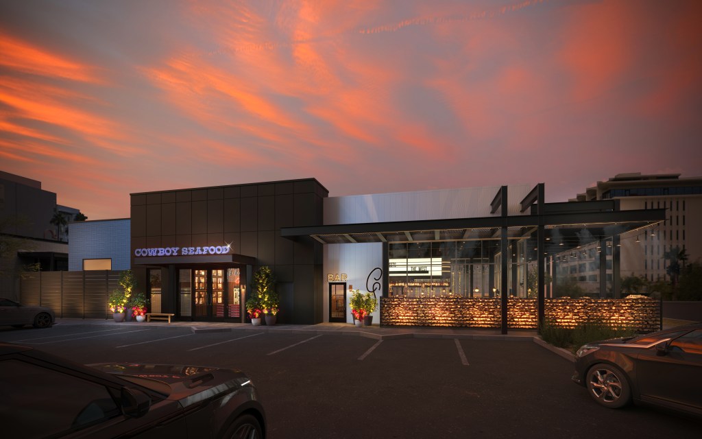 Exterior of Cowboy Seafood restaurant.