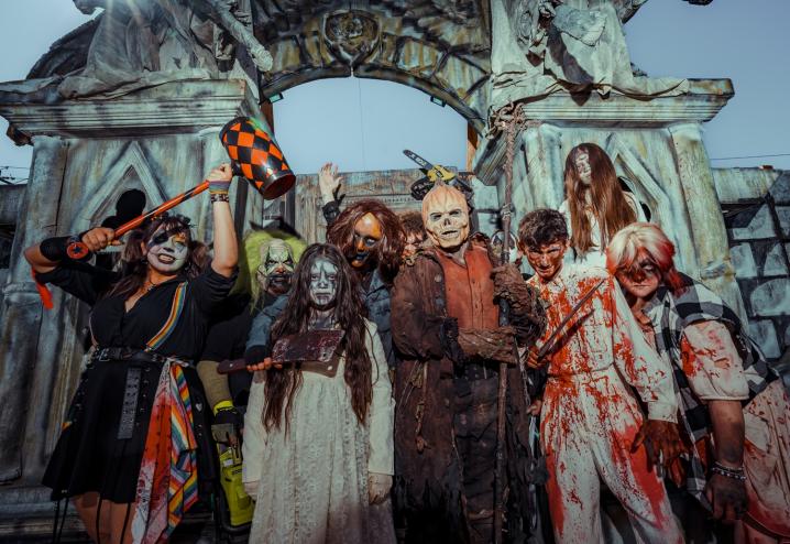 Haunted house actors in costume.
