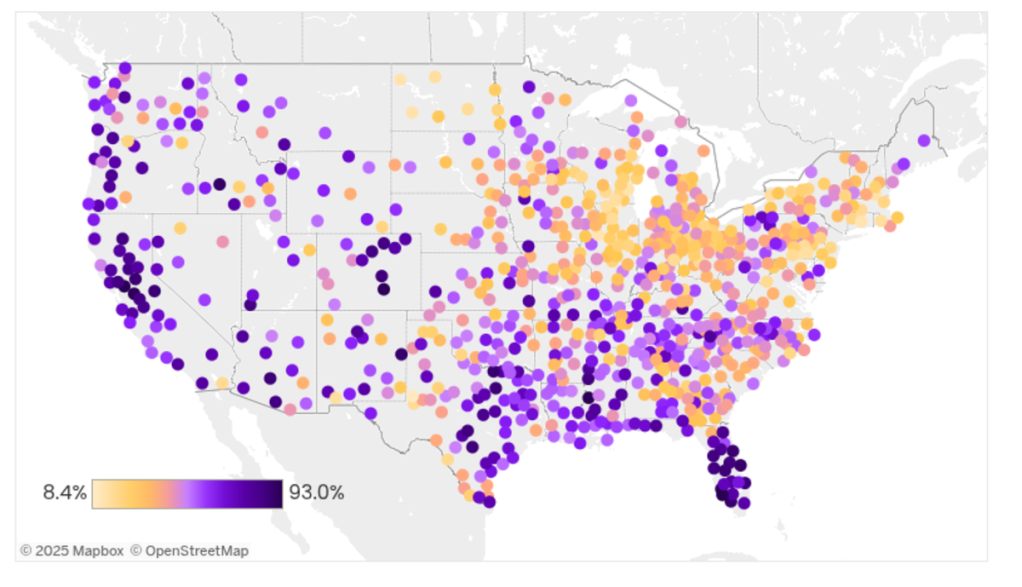 a map showing how many homes in the u.s. lost value in 2025