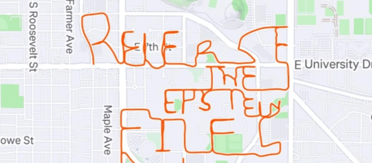 Tempe runner spells 'RELEASE THE EPSTEIN FILES' with route