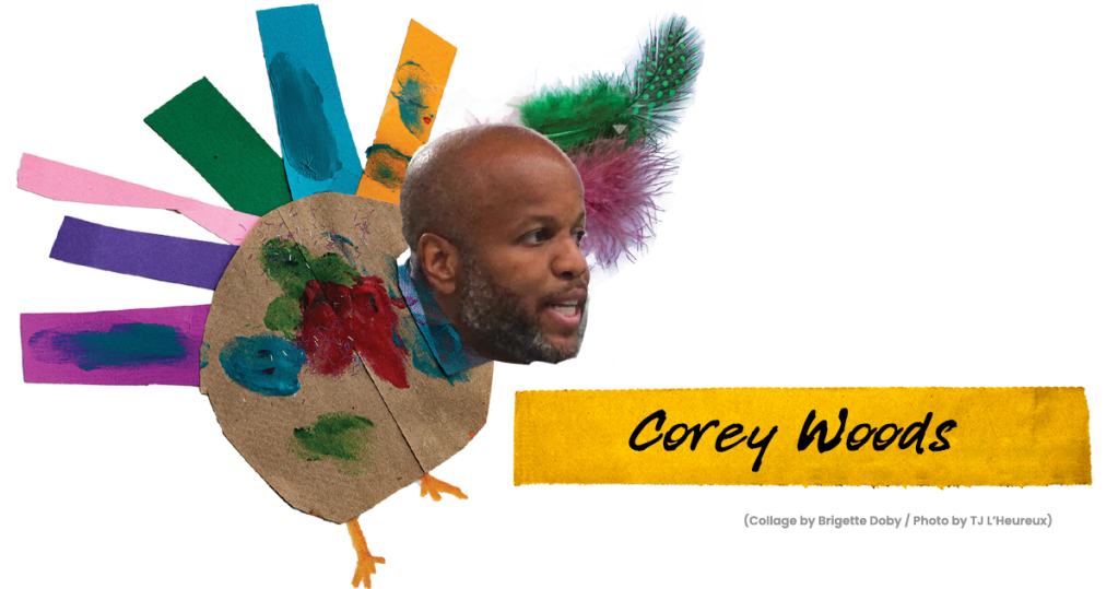 an arts and crafts turkey with the head of corey woods