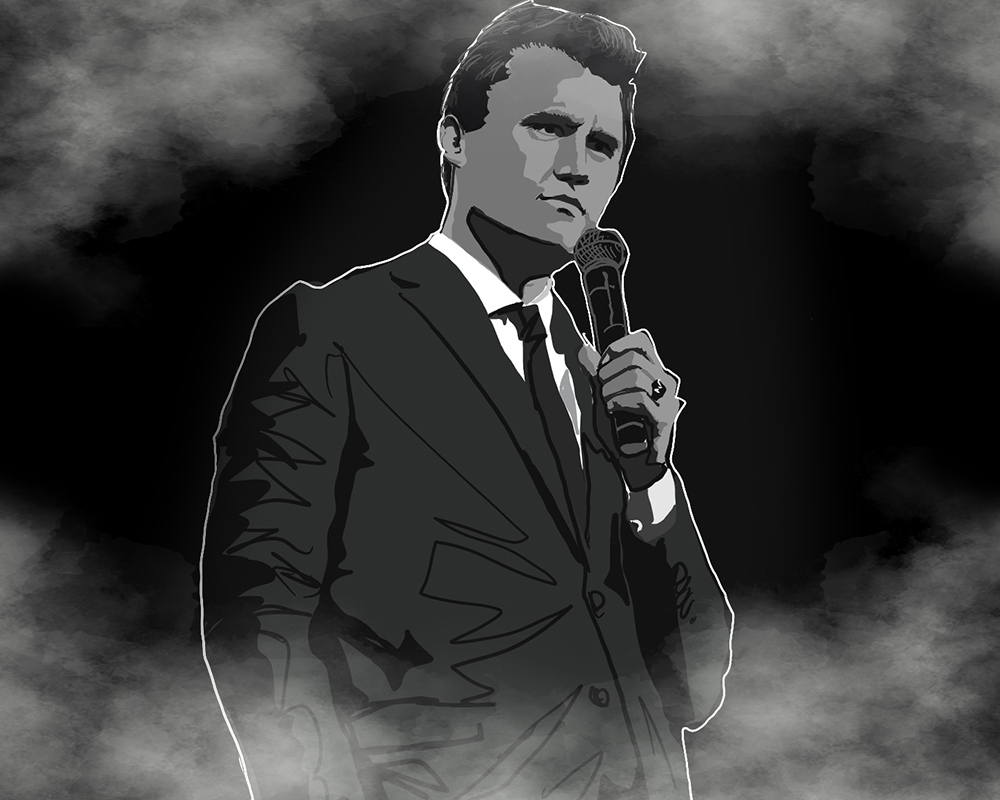 charlie kirk in a grayscale drawing