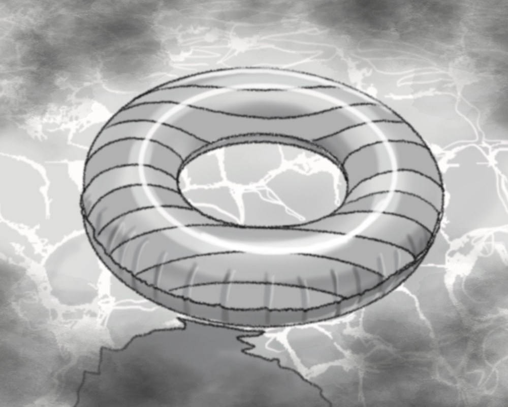 a black and white drawing of a pool float in a pool