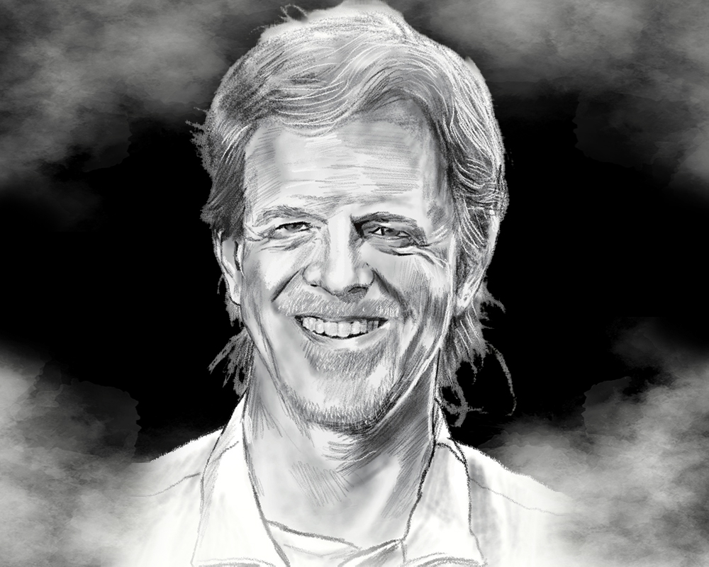 a black and white drawing of a man