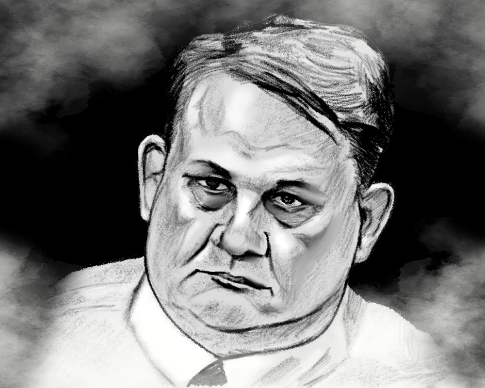 a black and white drawing of a man