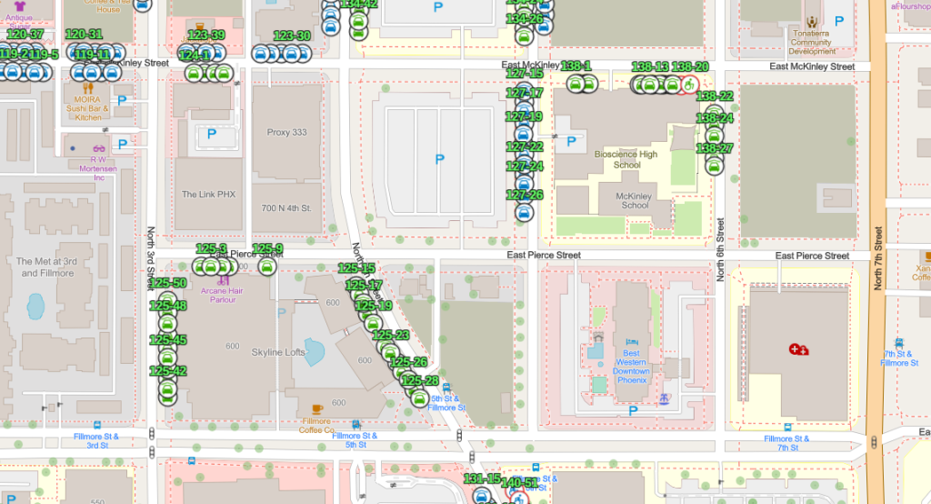 a map of parking meters in phoenix