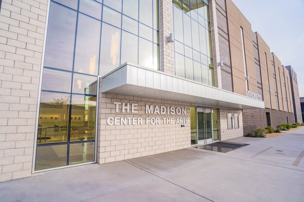 The exterior and box office of a performing arts center.