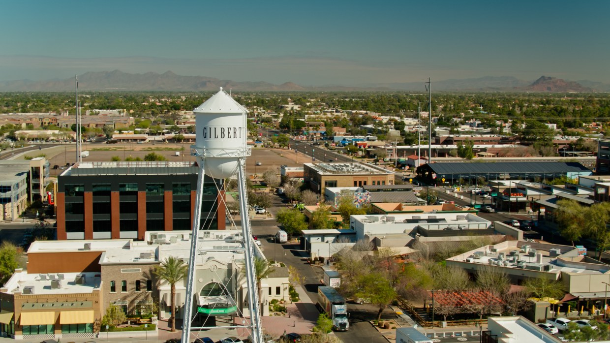 Aerial shot of downtown Gilbert.
