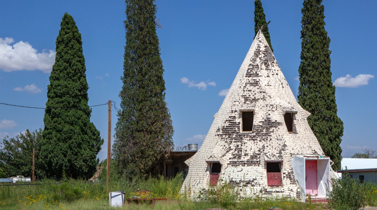 a tee-pee shaped building.