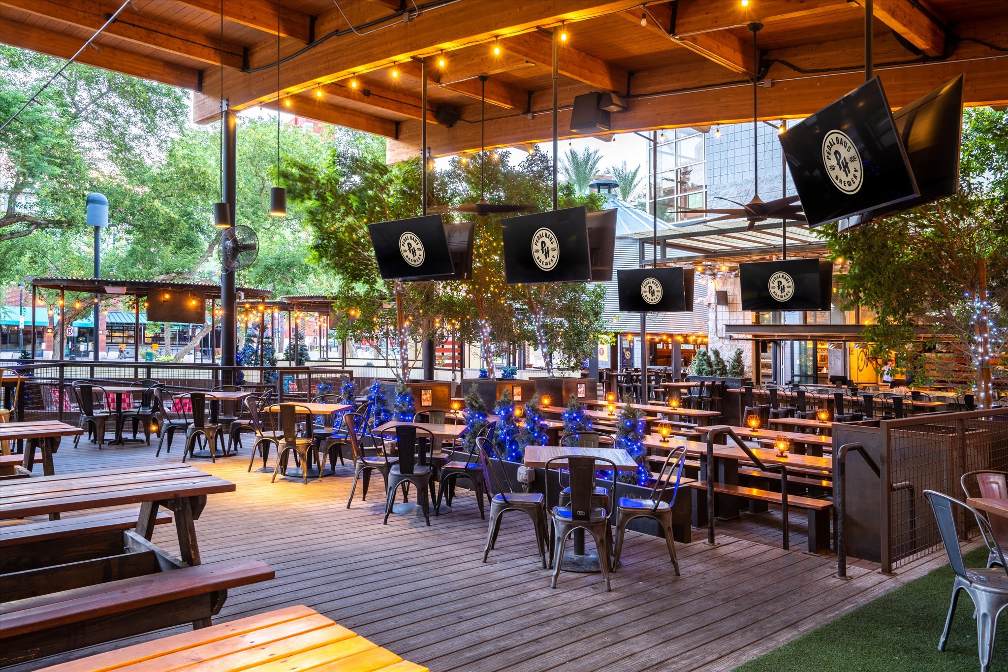 A beer garden and bar.