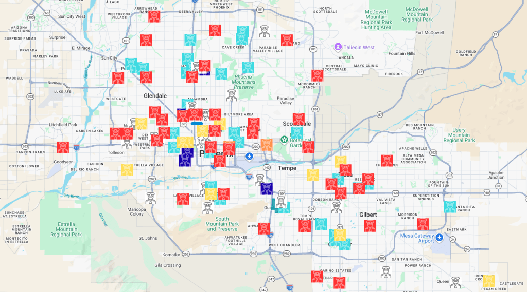 a map of ice sightings in maricopa county