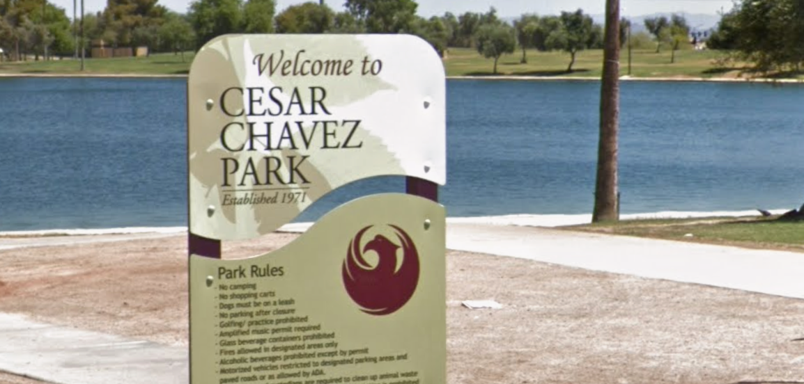 a sign for cesar chavez park in phoenix