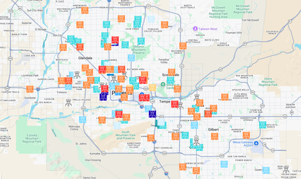 a map of ice sightings in the phoenix area