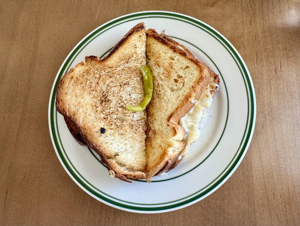 The grilled cheese from Matilda's on a plate.