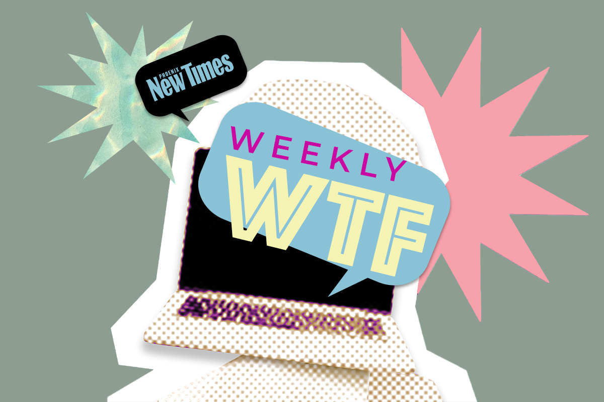 An illustration of a laptop computer with a bubble quote that reads "Weekly WTF"