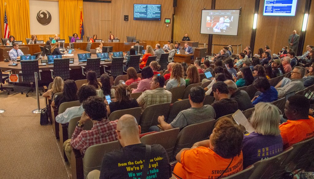 a packed phoenix city council chamber