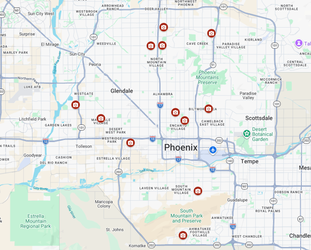 a map of speed enforcement camera locations in Phoenix