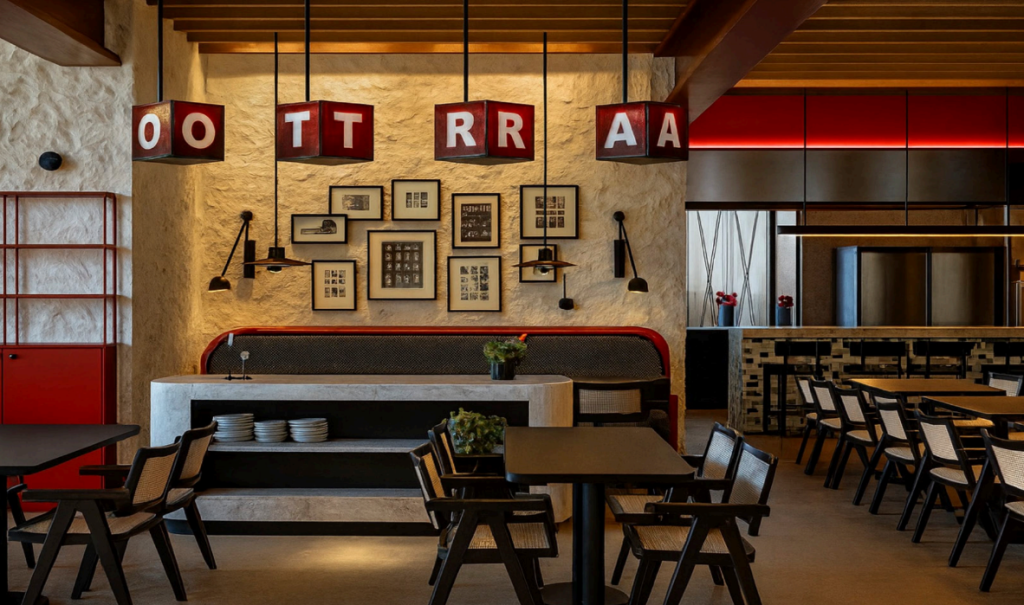 A rendering of the Otra Pizzeria dining room.