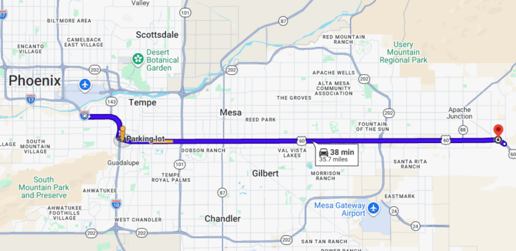 a map of the superstition highway in arizona, going through mesa