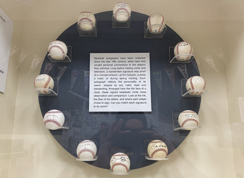 A circular display with baseballs autographed by Yogi Berra, Mickey Mantle, Whitey Ford and Ted Williams at the Arizona Baseball Museum in Mesa.