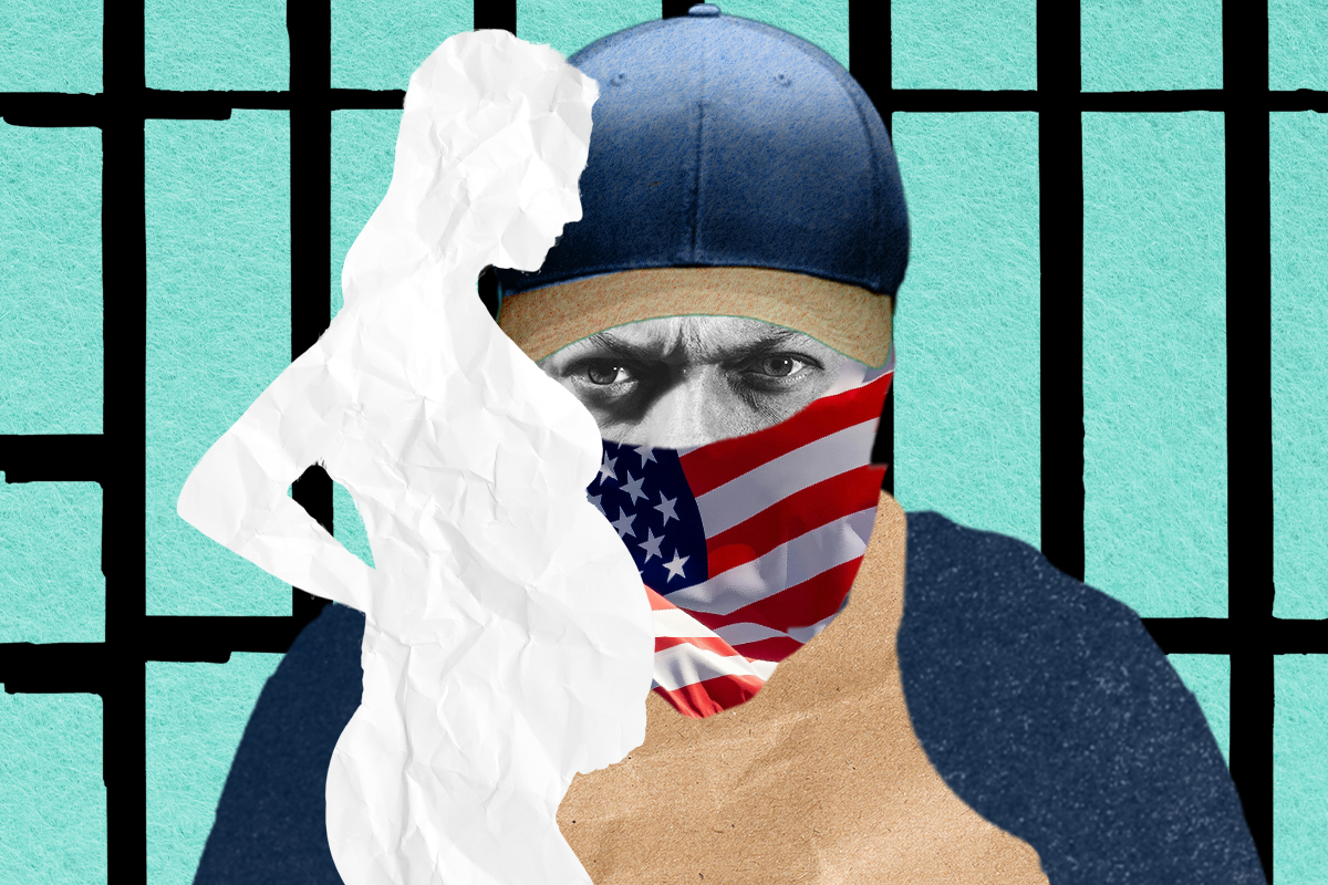 an illustration of a pregnant woman's silhouette against prison bars