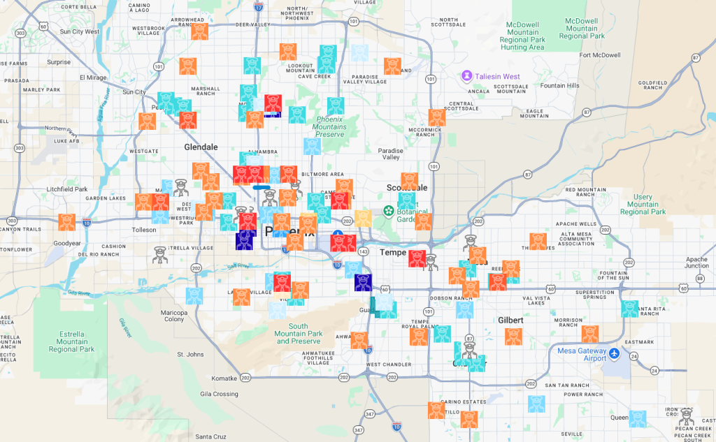 a map of ice sightings in the phoenix area