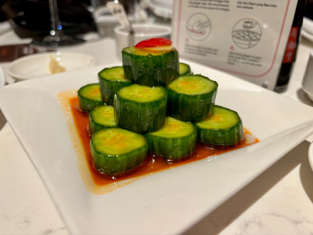Din Tai Fung plate of cucumber salad.