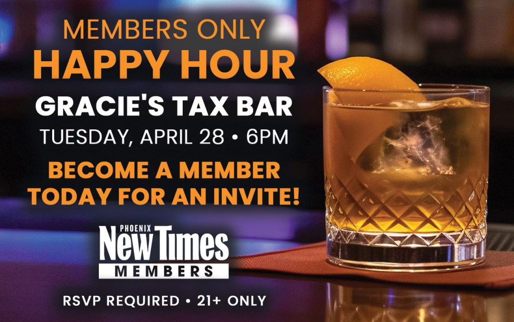 an announcement that readers can come to an April 28 happy hour at Gracie's Tax Bar
