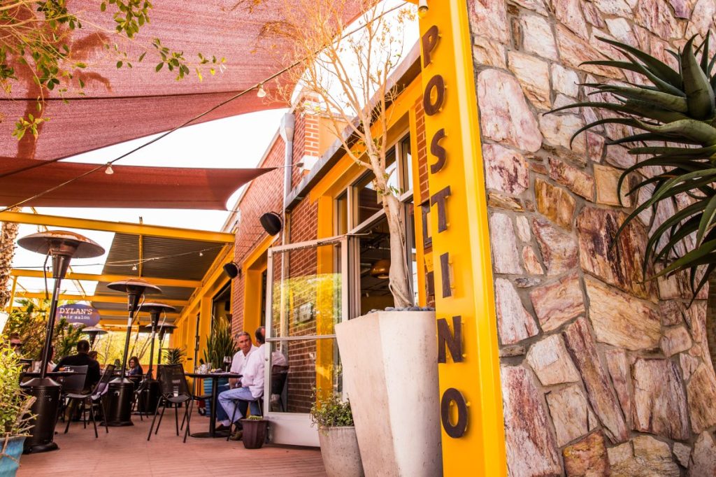 The patio and entry to Postino in Arcadia.