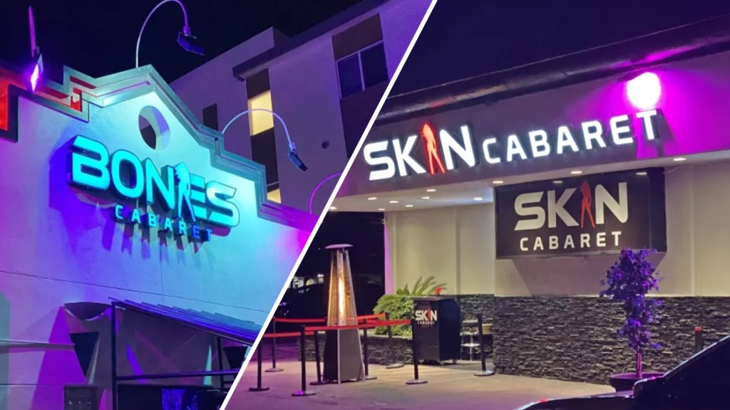 side-by-side photos of skin and bones cabarets at night