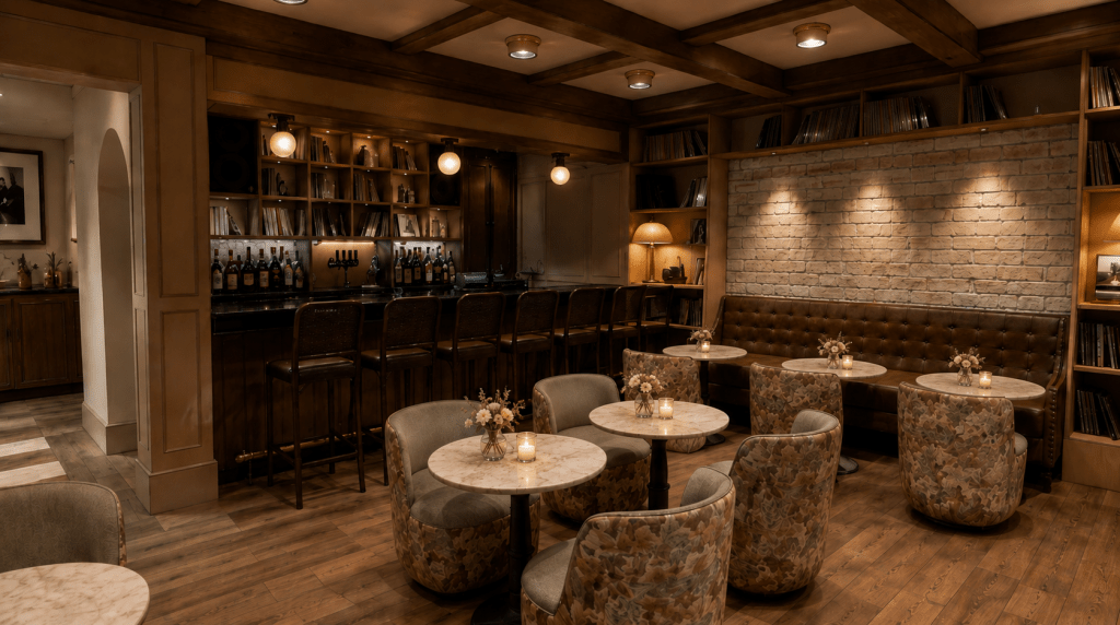 A rendering of a contemporary lounge.