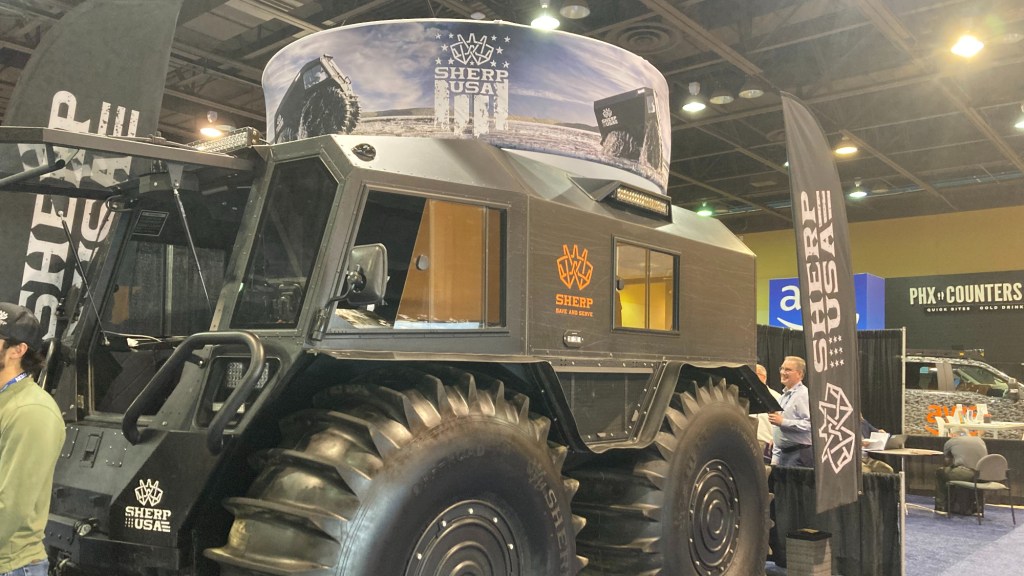 a sherp all-terrain vehicle on display