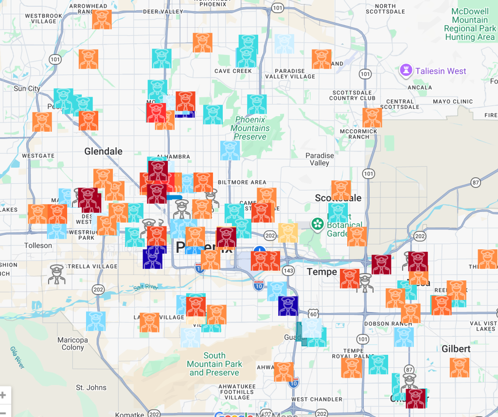 a map of ICE sightings around the Valley