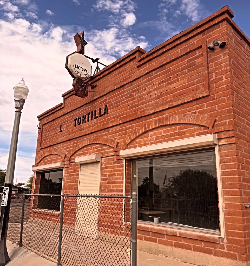 The exterior of a historic tortilla factory in Tucson.