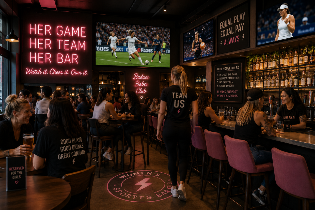 A rendering of the women's sports bar, Her Court.
