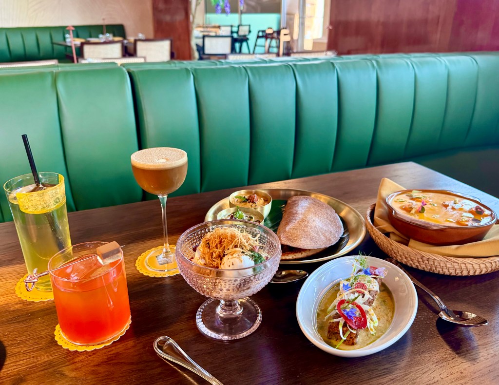 A spread of drinks and food from Nadu.