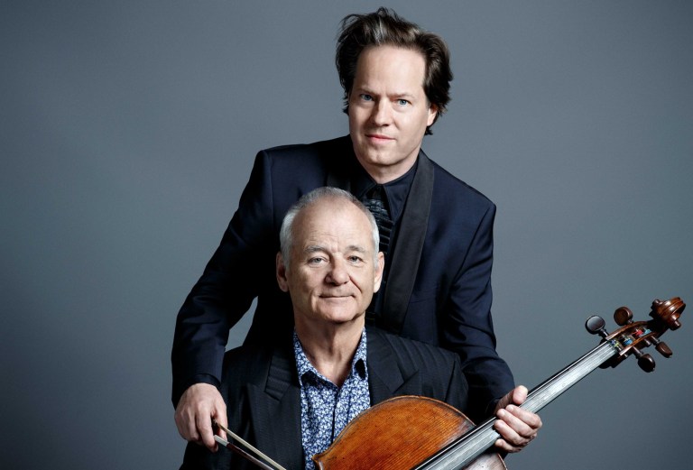 Bill Murray and German cellist Jan Vogler pose for a promotional photo ahead of their Arizona Musicfest appearance in Scottsdale.