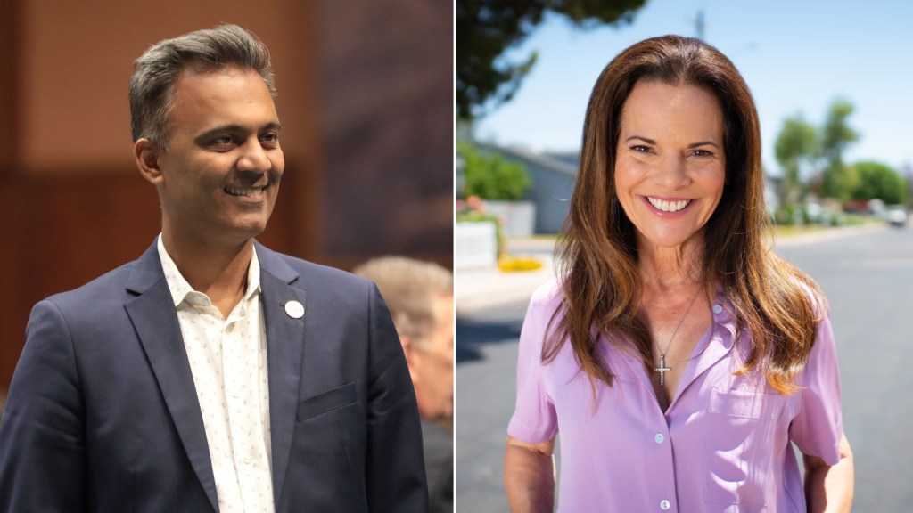 side by side photos of Amish Shah and Marlene Galan-Woods