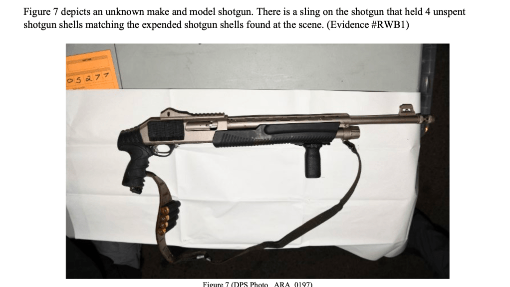 a picture of a shotgun collected as evidence in a shooting