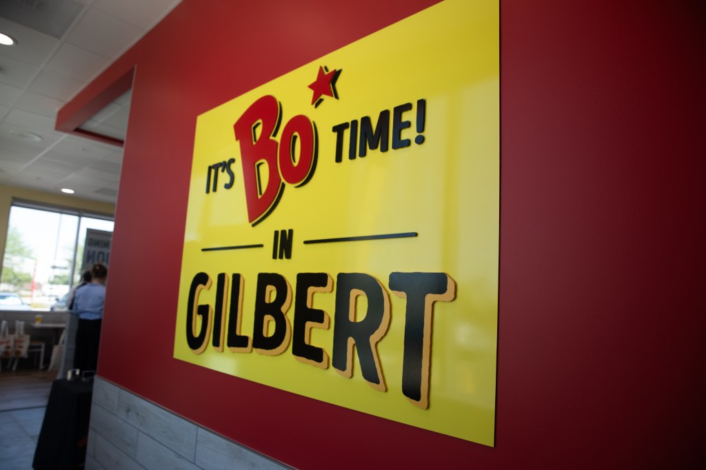A sign at Bojangles announces "It's Bo Time in Gilbert."
