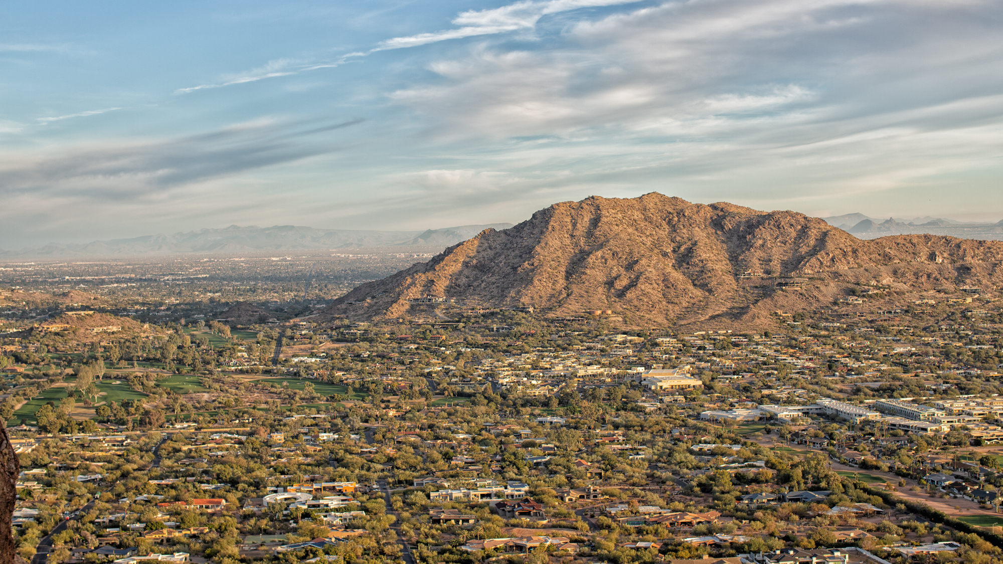 View from Echo Canyon walking trail looking out over housing in Scottsdale