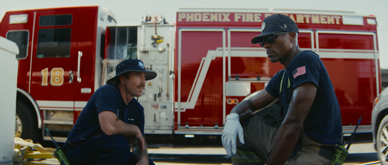 A film still from the documentary "A New Inferno," which documents the efforts of Phoenix fire fighters to use ice immersion bags to save lives.