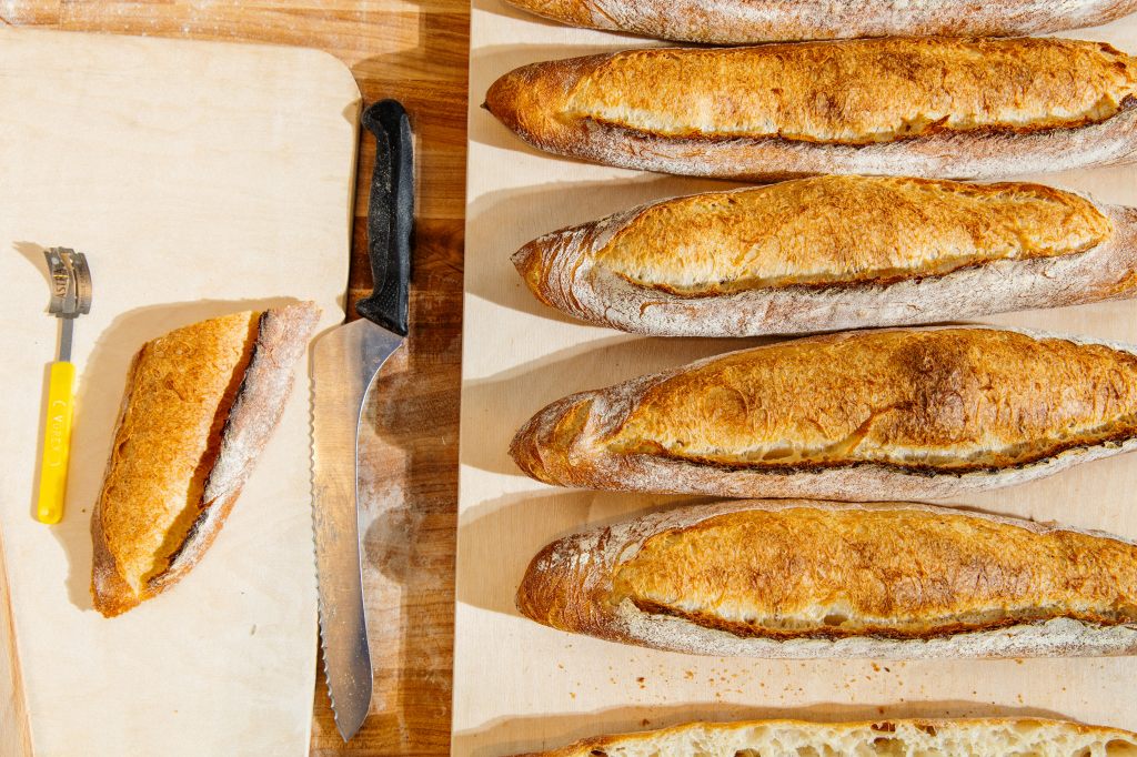 A board full of baguettes