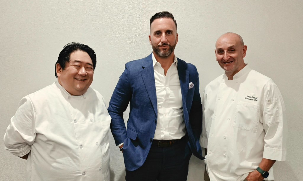 Denū Hotel & Spa's culinary team, from left, Sous Chef Adam Cho, Beverage Director Anthony Fanella and Executive Chef Brad Romoff.