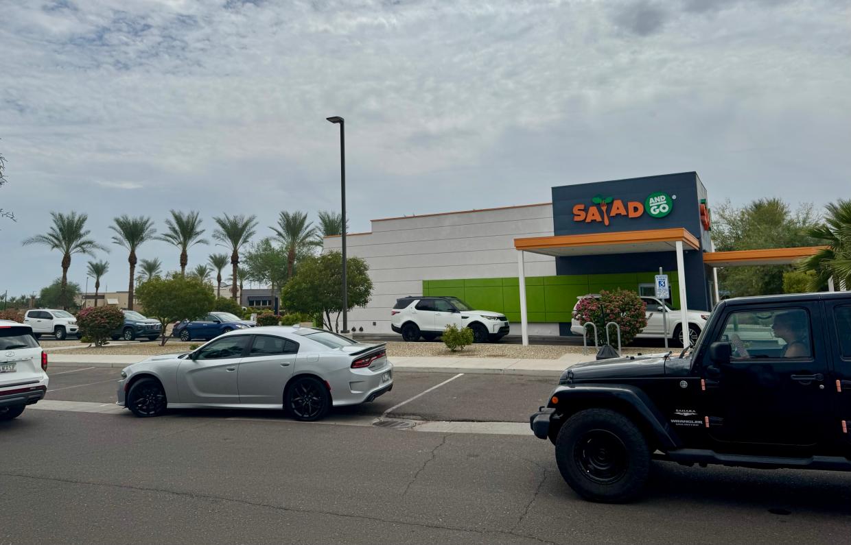Cars lined up to order at Salad and Go.