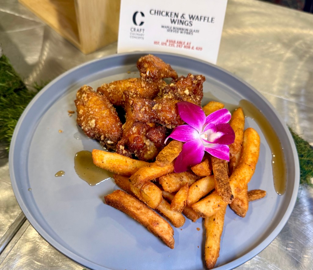 A plate with wings and fries.