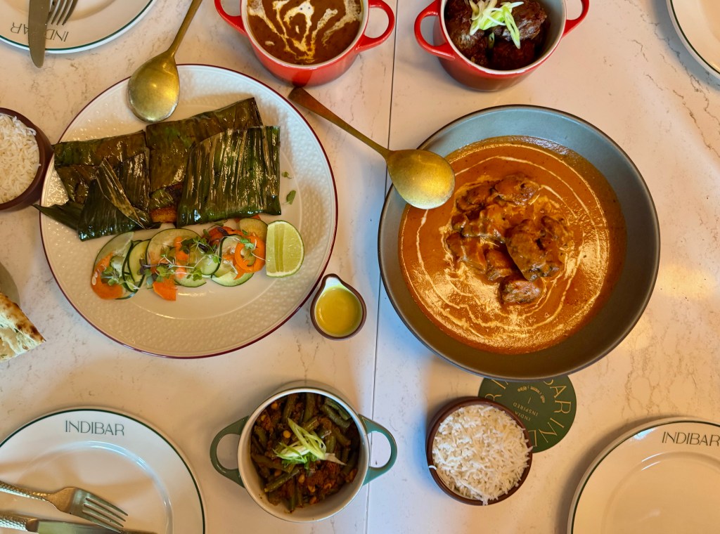 A spread of entrees and side dishes from Indibar.