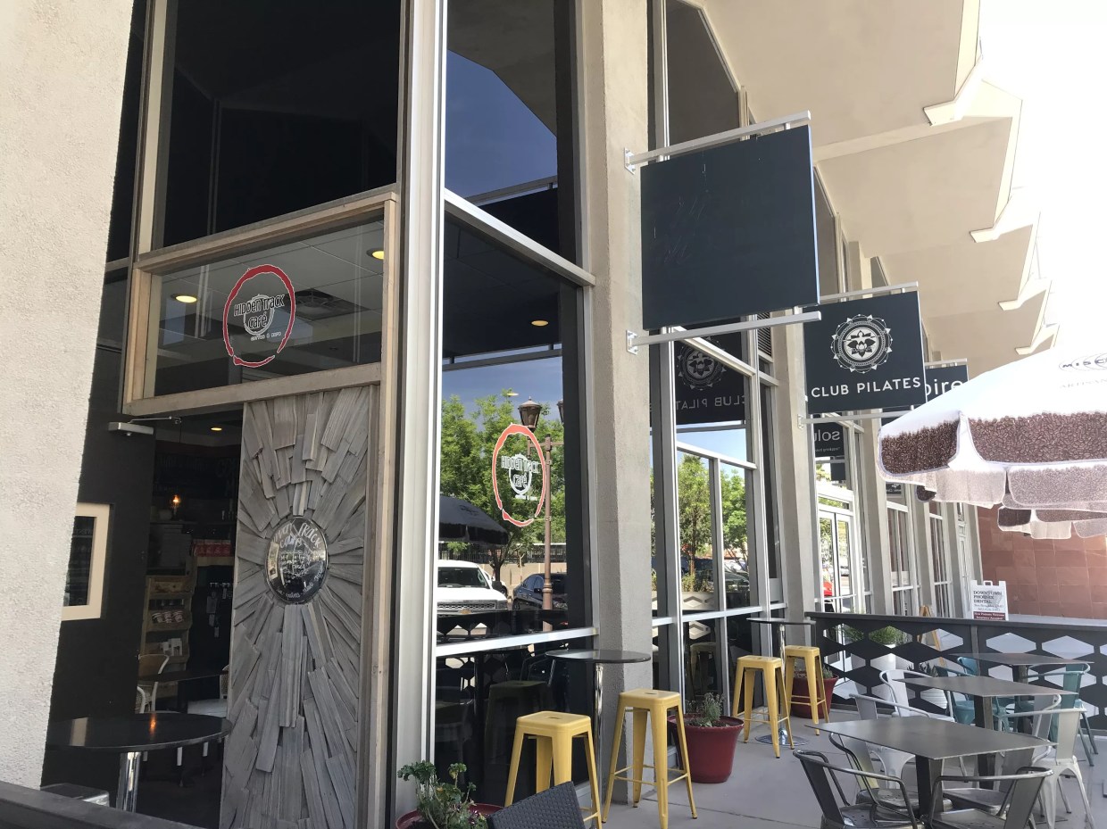 Outside Hidden Track Cafe.