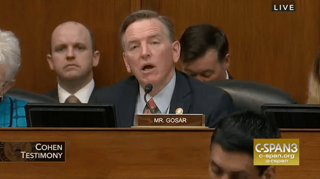 Arizona Congressman Paul Gosar to Michael Cohen: “Liar, Liar, Pants on Fire”